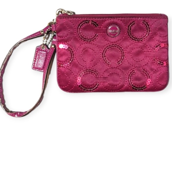 Coach Handbags - Coach wristlet “C” Op Art Sateen Sequin passion berry purple. F50432